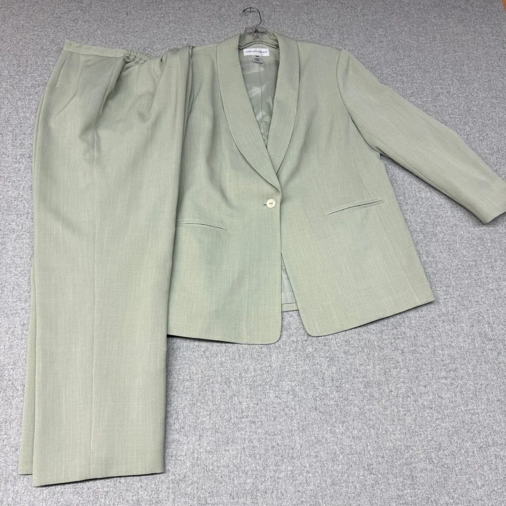Jones New York Suit 2 Piece Set 16W Sage Green Shawl Lapel Blazer Straight Pants